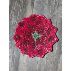 Maxcera Red Poinsettia 9.5" Ceramic Bowl Christmas Holiday Decor Tabletop